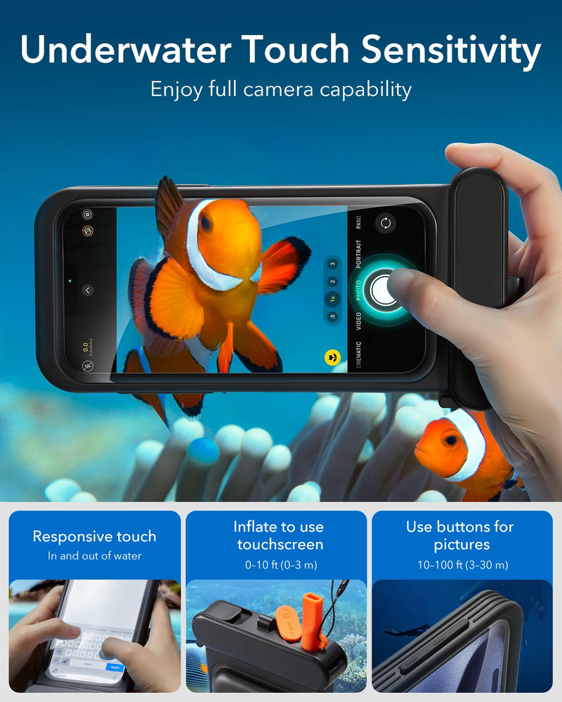 ESR Waterproof Phone Pouch for iPhone 15 Pro Max /14 Pro Max, Underwater Touch Sensitivity, IPX8 Floating Waterproof Cellphone Case with Lanyard, Dry Bag for Snorkeling, Black iPhone 15 Pro Max/14 Pro Max