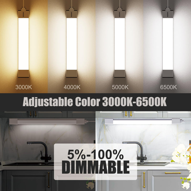 Under Cabinet Lights with Plug. 3000K-6500K Dimming and Color. with Wireless Control Panel and Remote Control.18W 1800LM for Garage, Kitchen, Bathroom, Closet, Office (24 inch) 24 inch