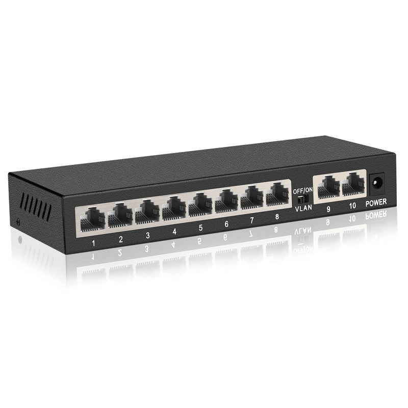 10 Ports Gigabit Ethernet Switch Unmanaged, 8 Gigabit Ports+2 Gigabit Uplink Port, Network Switch,Ethernet Splitter| Plug & Play| Fanless Metal Design| Shielded Ports| Traffic Optimization 10 Ports|8 Ports Gigabit+2xUPLINK Ports