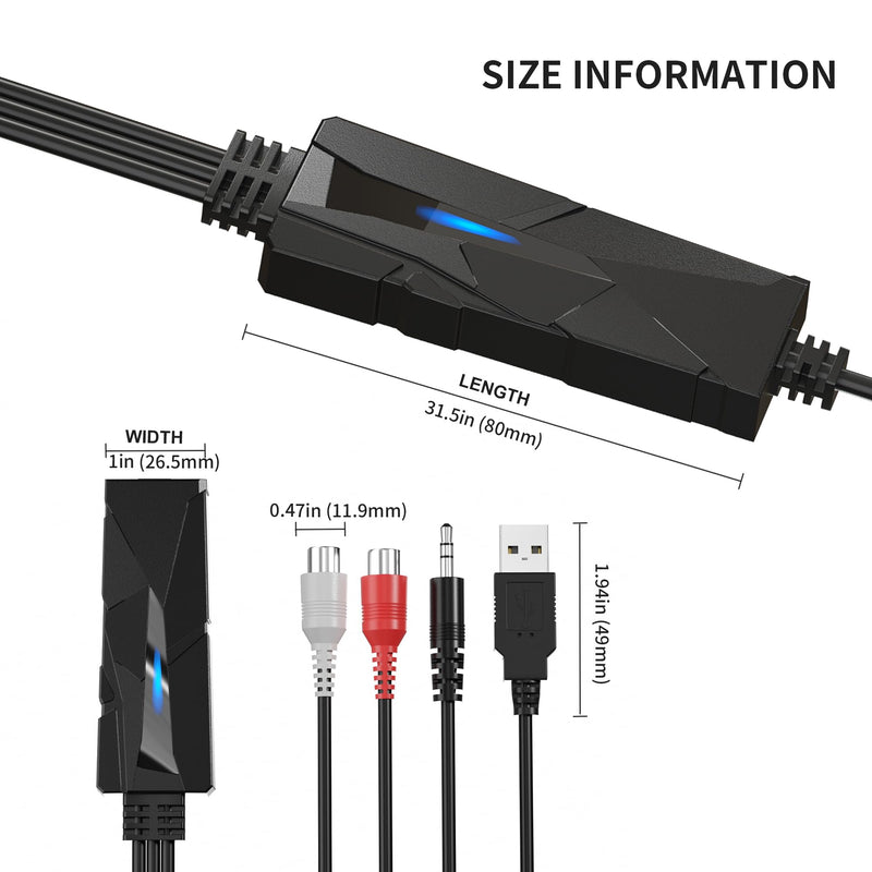 DigitalLife USB C Audio Capture Card, Analog to Digital Converter with RCA & 3.5mm Inputs, Transfer Cassette Tapes & Other Audio Devices to MP3, Compatible with Windows 11, macOS & Linux
