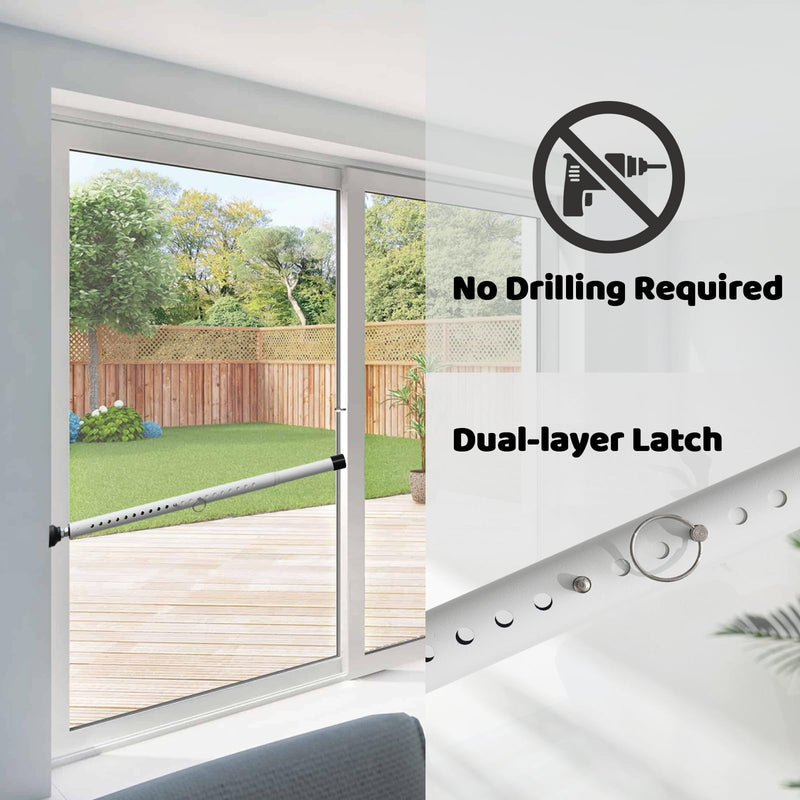 Sliding Door Lock, 18-50 inches Adjustable Sliding Door Security Bar, 1 Inch Heavy Duty Sliding Glass Door Lock Bar for Window, Patio, Bacony, Apartment, White