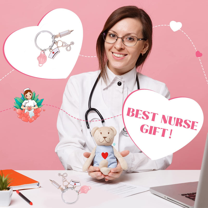 WOOXDYUK Nurse Keychain Novelty Stethoscope Syringe Love Heart Metal Keyring Hanging Pendant for Doctor Nurse Gifts for Friends Pink