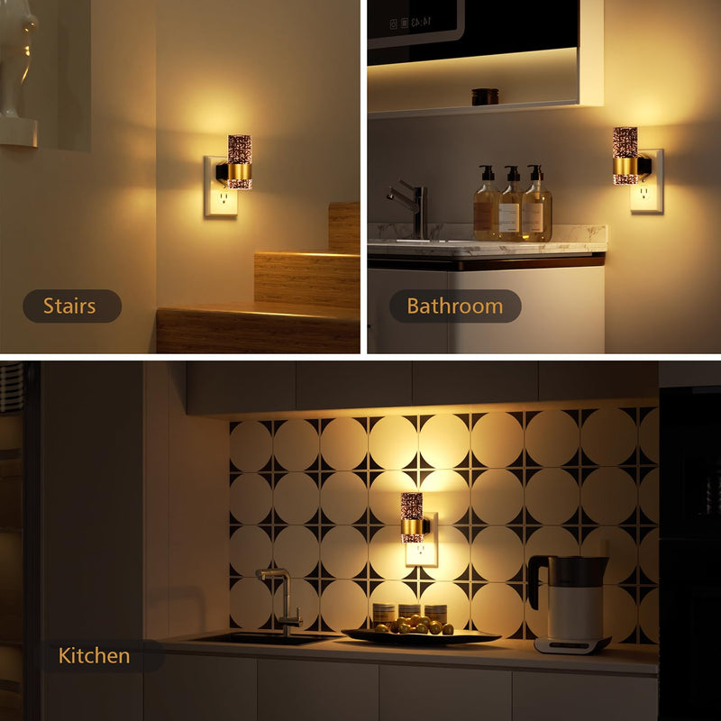 LED Night Lights Plug into Wall, 2-Pack Bright Plug in Nightlights, Dimmable 0-100LM, Dusk-to-Dawn, Wall Sconce-Style, Auto-On/Off, Home Decor for Bedroom, Bathroom, Hallway, Kitchen, 3000K