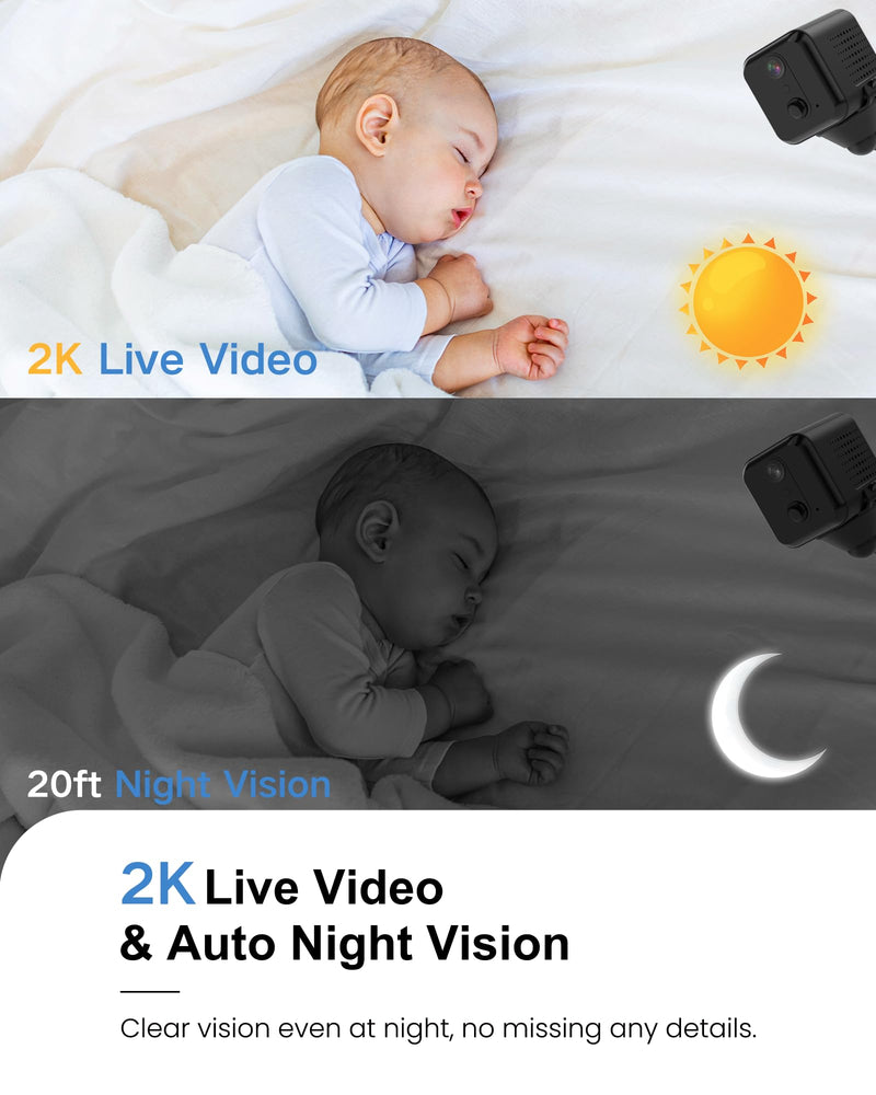 Spy Camera Hidden Camera, 2K HD Wi-Fi Wireless Mini Camera,Phone APP, AI Motion Detection, Auto-Night Vision,120-Day Standby Battery Life, Cloud &SD Storage,Small Camera Nanny Cam