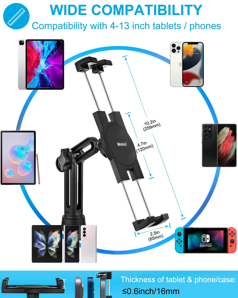 woleyi Universal Cup Holder Tablet Mount for Car Vehicle, Truck, Treadmill, Wheelchair, Golf Cart, Boat and More Cupholder for iPad Pro/Air/Mini, Galaxy Tabs, iPhone, All 4-13" Smartphones and Tablets