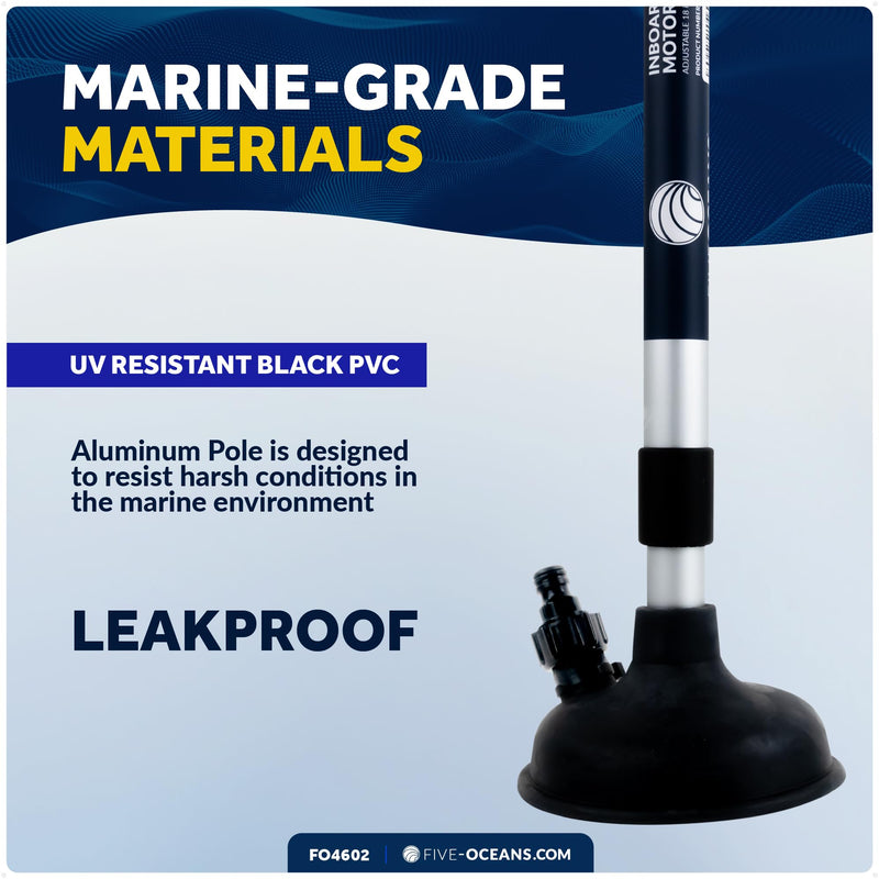 Five Oceans Inboard Motor Muff, Universal Inboard Motor Flusher, Fake a Lake - Black PVC Marine Grade Round Cup Muff, Telescoping Shaft from 18" to 30", Garden Hose Connector & Quick Connect - FO4602