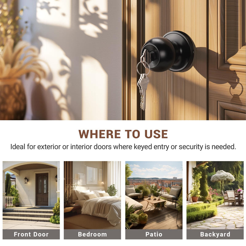 Knobonly 1 Set Keyed Same Entry Door Knob with Single Cylinder Deadbolt, One Keyway Door Lock Set in Matte Black Finish, Indoor/Outdoor Security Door Handles 1 Pack