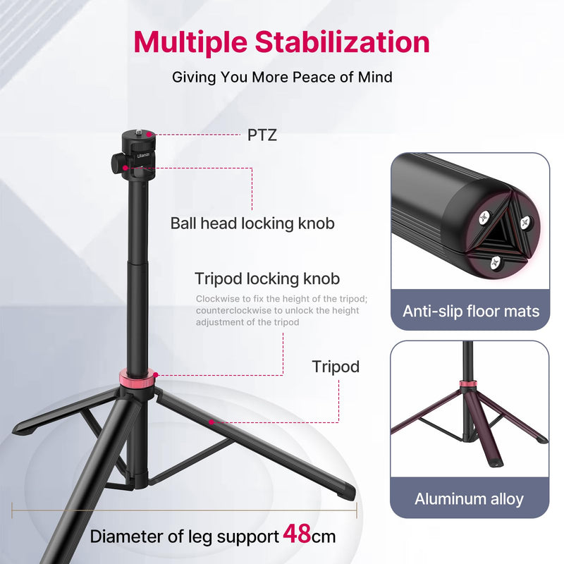 VIJIM MT-79 Extendable Photography Light Stand, 81" Portable Adjustable Light Tripod with 1/4" Screw, 360° Ball Head Camera Phone Tripod for Continute Output Lighting, Strobe Light, Webcams, Cameras