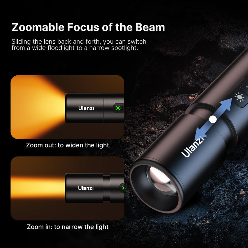 ULANZI LM07 LED Photography Flashlight w 1/4" thread, Handheld Videography Light Spotlight 2000K-5500K-8000K Bi-color Zoomable 2000mAh Rechargeable Portable Video Light for Camera Tripod Stand Cage