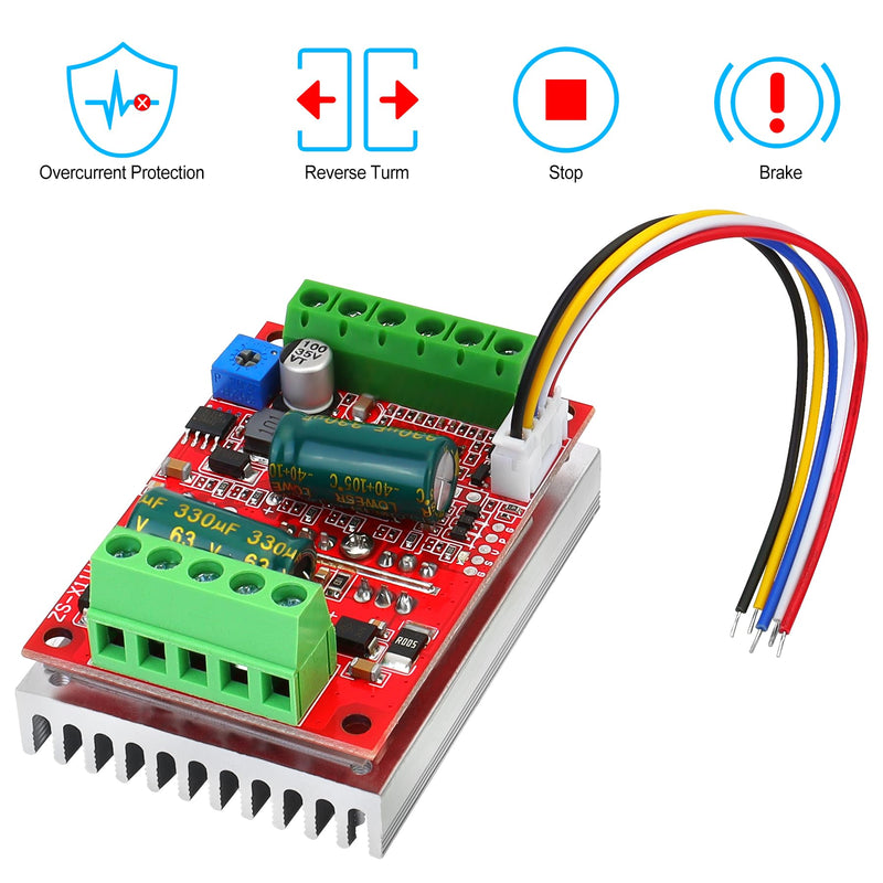 DC 6-60V 400W BLDC Brushless Three Phase Motor Driver PWM Salon Motor Control Circuit Board 12V 24V 48V with Forward/Reverse/Stop/Brake Function red