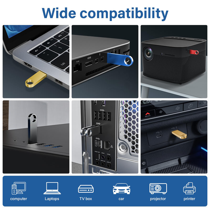 16GB USB Flash Drive 20 Pack, Wooolken Sleek Metal Thumb Drives with Keychains Swivel Memory Stick Pendrive USB 2.0 Jump Zip Drive USB Stick(Gold) 16GB 20PCS Gold