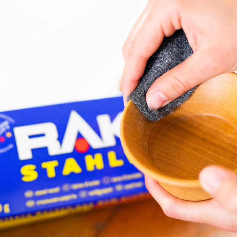 RAKSO Steel Wool Extra Fine 0000-8 Pads, Polished Waxed Wood, Copper, Brass, Frosted Surfaces, Cleans Glass 1 pack of 8 pieces.
