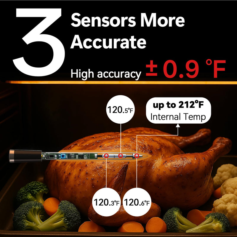 BFOUR 524FT Meat Thermometer Digital Wireless with Smart App, Bluetooth Smoker Cooking Thermometer with LCD Booster, IP67 Waterproof & 752°F Heat Resistance 2 Meat Probes for Food Grill Oven and BBQ Black