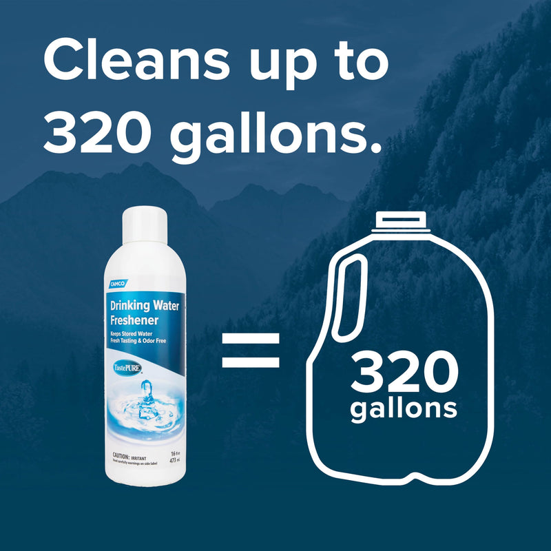 Camco TastePURE Drinking Water Freshener - Prevents Algae and Slime Build Up in Your Drinking Water Tank, Rids Odors and Bad Tastes 16 oz (40206)