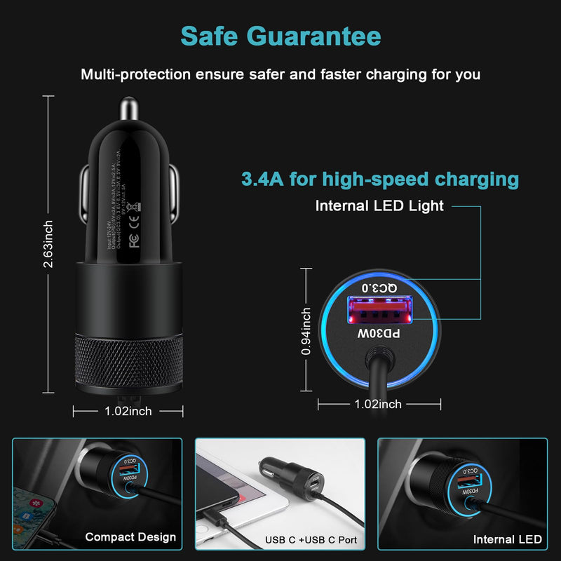 48W Fast Car Charger USB C for iPhone 15/15 Pro/15 Pro Max/15 Plus 14 13 12 11,Type C Car Fast Charging Adapter for Samsung Galaxy S24 Ultra A15 5G A54 A14 S23 S22 S21 S20,Google Pixel 8 Pro 8 7a 7 6a