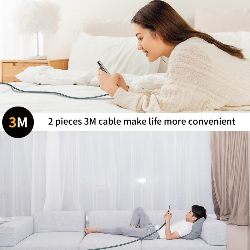GIANAC USB C cable, [2 pieces 3 m] 3.1A charging cable USB C nylon fast charging and synchronization cable USB C for Samsung S10/S9/S8te 10te 9, Huawei P30/P20/Mate 20, Sony Xperia 3M+3M