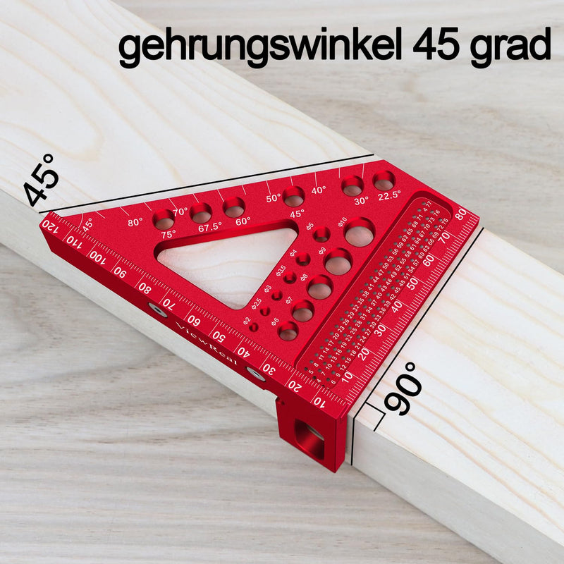 3D Mitre Square Multifunctional 22.5-90 Angle Measure Aluminium Alloy High Precision Layout Measuring Tool Scribing Tool Woodworking Measuring Tools for Carpenters, Engineers Red