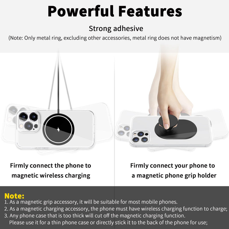 2Pcs Metal Ring Sticker for Pop socket Magnetic Grip, Magnetic Adapter adhesive for iPhone, Magsafe Wireless Charger (Black) Black