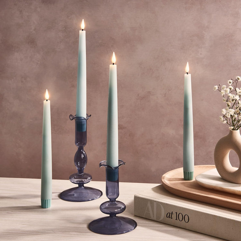 LampLust Flameless Taper Candles with Remote, 9 Inch, 4 Pack Pastel Blue Candlesticks, LED Candles Flickering Flameless Candles for Baby Shower Gender Reveal Decorations, Spring Home & Wedding Décor Pastel Blue - 4 Pack