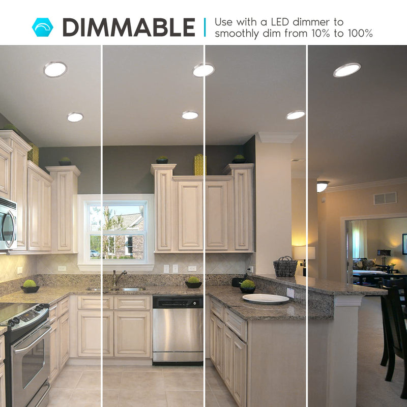 LUXRITE 7 Inch LED Flush Mount Ceiling Light Fixture, 15W, 3 Color Selectable 3000K | 4000K | 5000K, 900 Lumens, Dimmable Round LED Panel Light, Damp Rated, J-Box Installation, Brushed Nickel Trim