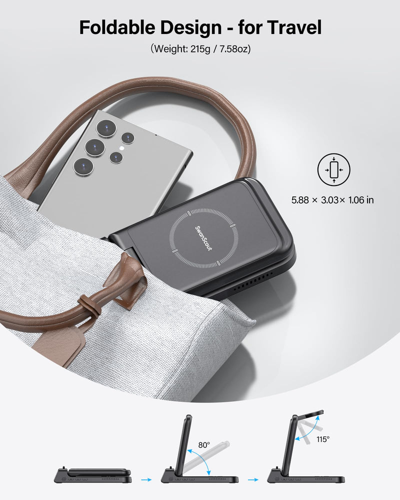 Charging Station for Samsung S24 Ultra, SwanScout 703S, Wireless Charger for Samsung S24+/S24/S23 Ultra/S23/S22/Note 20, Galaxy Watch 6/6 Classic/5/4, Galaxy Buds 2 Pro/Pro (for Travel)
