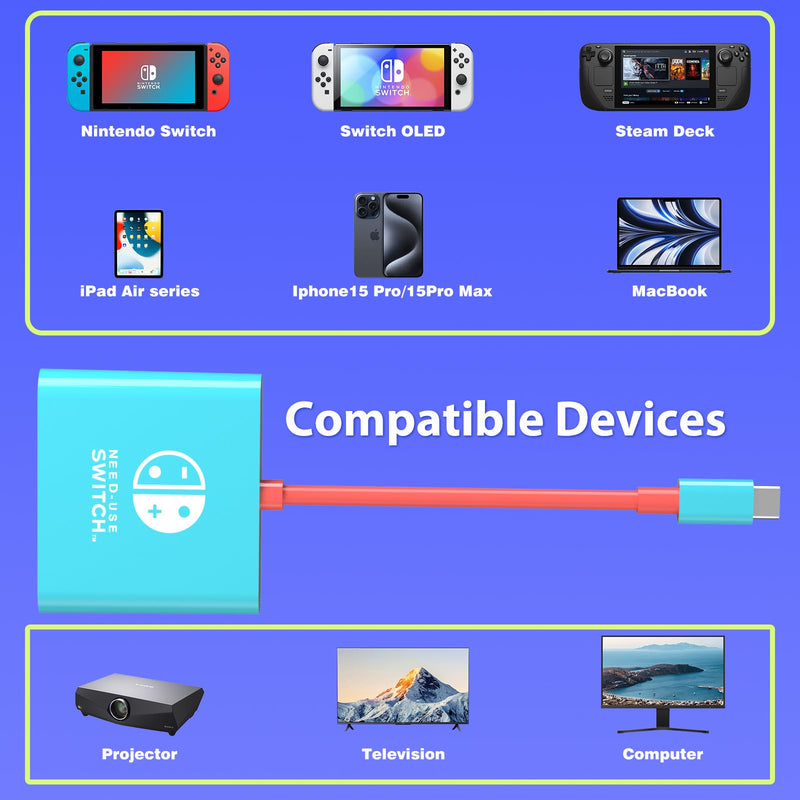 Switch TV Docking Station for Nintendo Switch and Steam Deck, TV Dock Adapter Compatible with Nintendo Switch/ OLED HDMI Adapter Max Output 4K60HZ,Portable Nintendo Travel Dock,Not Support Switch Lite