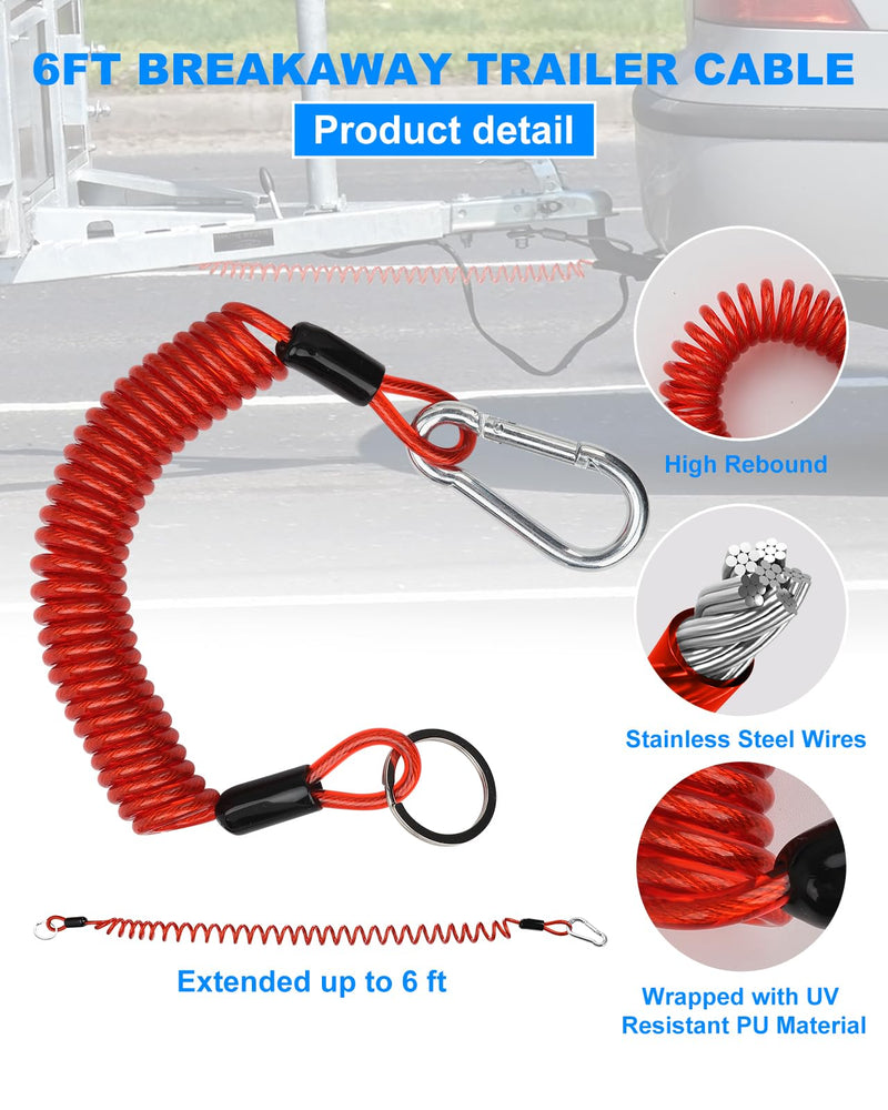 6FT Trailer Brake Away Cable, Trailer Breakaway Safety Cable Spring Towing Coiled Wire for RV Trailer Emergency Camper Breakaway Switch 6FT