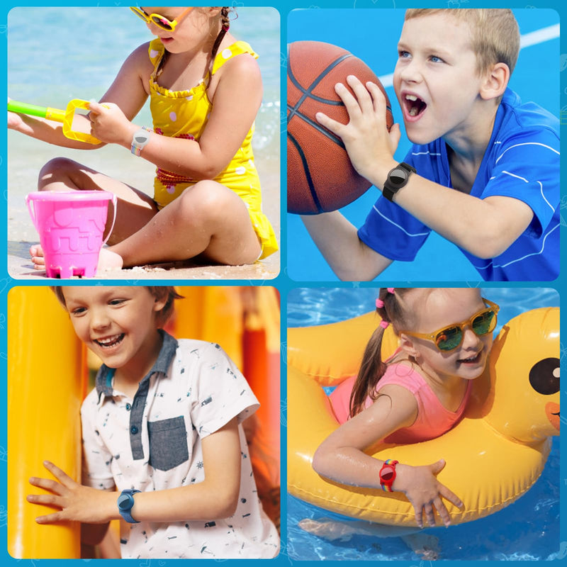 Waterproof Airtag Bracelet for Kids (4 Pack), Soft Nylon Hidden Air Tag Wristband Full Cover Lightweight GPS Tracker Holder Compatible with Apple Airtag Band for Toddler Child (Black/Blue/ 2 Rainbow) Black/Blue/Deep Rainbow/Light Rainbow