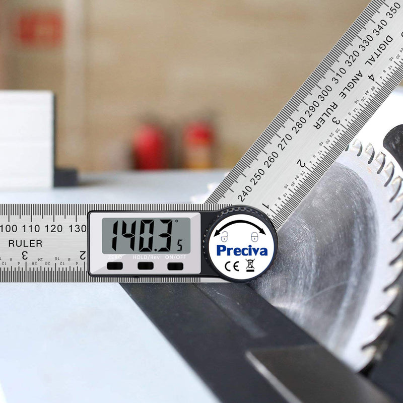 Protractor, Preciva digital protractor with screen HOLD - and 180° rotatable function, 400mm bevel ruler made of stainless steel for woodwork, home work - large display