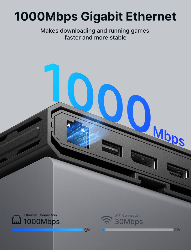 JSAUX USB-C Laptop Docking Station, 11-in-1 Dock with 8K@30Hz HDMI and DP, 100W PD, USB C and 3 USB A, Gigabit Ethernet, 3.5mm Audio, SD/TF Reader Compatible with Steam Deck, MacBook,ROG Ally-HB1101