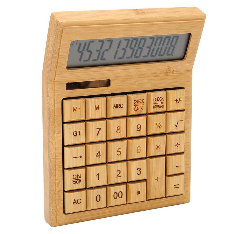 Zopsc Bamboo Calculator, Wooden Solar Calculators with 12 Bit Digital LCD Screen, Basic Standard Function Desk Calculators with 29 Big Buttons for Office Home School Store