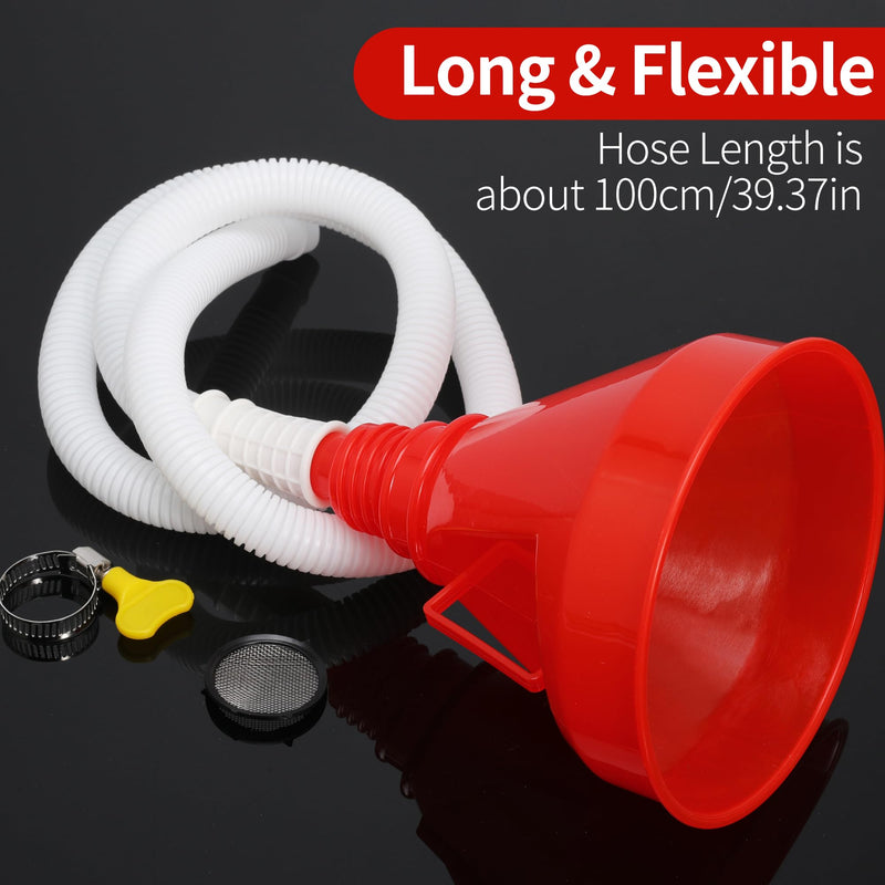 Wide Mouth Oil Funnel with 100cm Long Hose Fuel Funnel Universal Funnel for Car Automotive Use Large Funnel for Kitchen Engine Gas Fluid Liquid with Mesh Screen and Clamp (1) 1