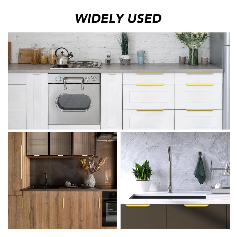 Ravinte 10 Pack Finger Pulls for Cabinets 256mm/10in Hole Center Tab Cabinet Handle Gold Finger Edge Pulls Concealed Handles for Kitchen Drawer Finger Cabinet Pulls 300mm/11.81" Length 256mm/10" Hole Center