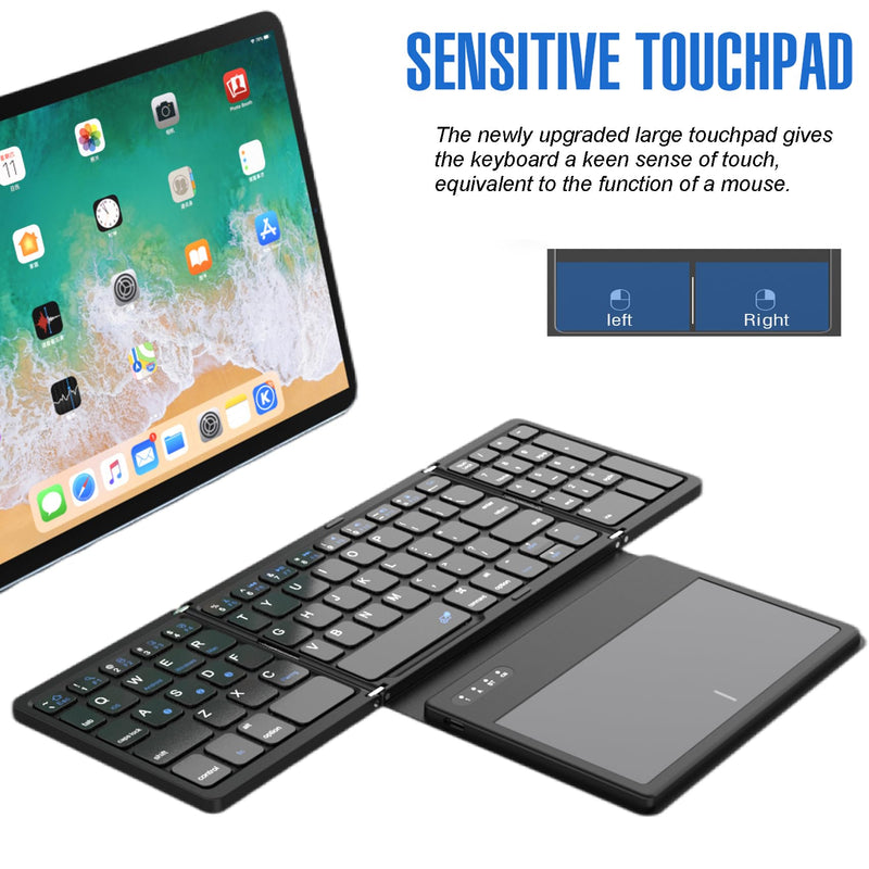 Folding Travel Keyboard with Large Touchpad: Wireless Full Size Bluetooth Keyboards for ipad Tablet Laptop Windows Mac OS E-B055