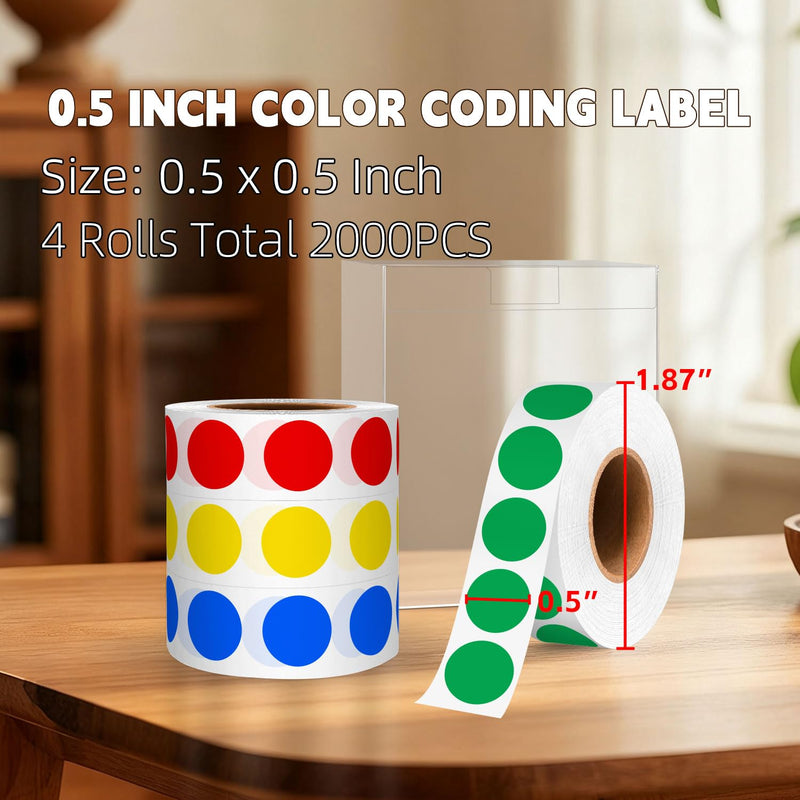 PARLAIM 1/2 Inch Round Permanent Adhesive Sticker,4 Rolls 2000Pcs Small Dots Stickers Color-Code Dots (Red+Yellow+Blue+Green) 4 Colors-1 4 Rolls-2000PCS