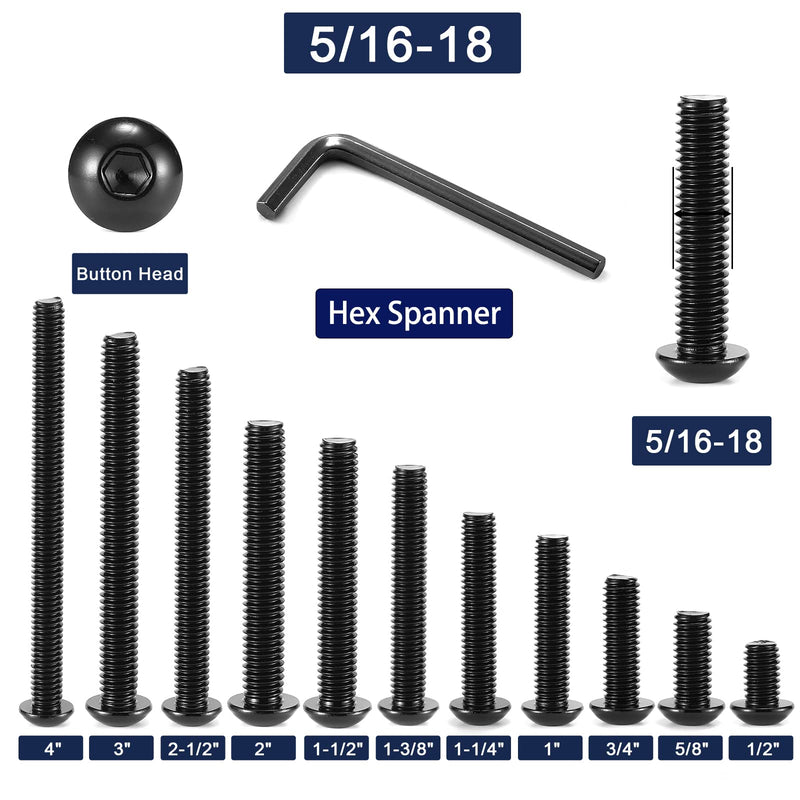5/16-18 x 4" Button Head Socket Cap Bolts Screws, 20Pcs 304 Stainless Steel 18-8, Allen Hex Drive, Black Oxide by SG TZH(with Hex Spanner) 20 5/16-18 x 4"