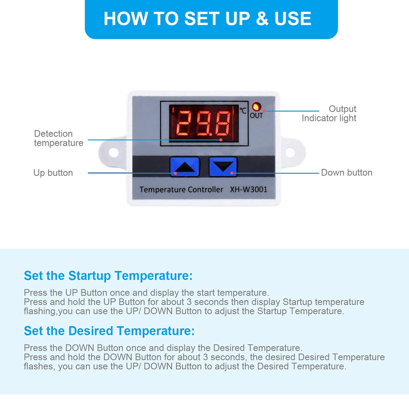 RUIZHI XH-W3001 Digital LCD Display Temperature Controller, DC 12V 120W Thermostat Switch with Waterproof Probe Microcomputer Thermostat