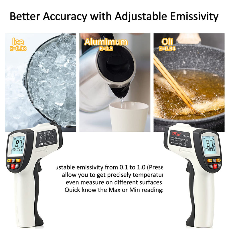 Laser infrared thermometer temperature gun for measuring high temperatures -50°C ~ 950℃, data storage, max/min measurement (not for humans) -50～950℃ gray