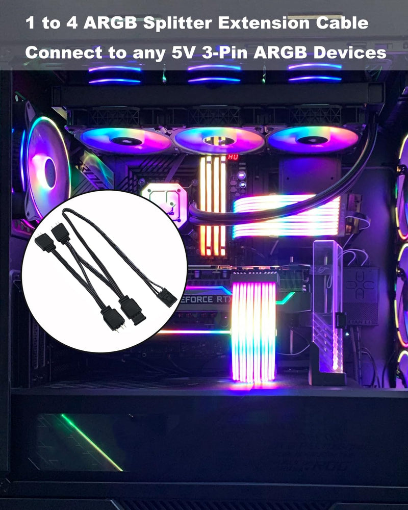 COMeap 4 Pin RGB Adapter for Corsair Commander Core and iCUE Commander CORE XT, 1 to 4 ARGB Splitter Extension Cable Connect to 5V 3-Pin ARGB Devices 19-in
