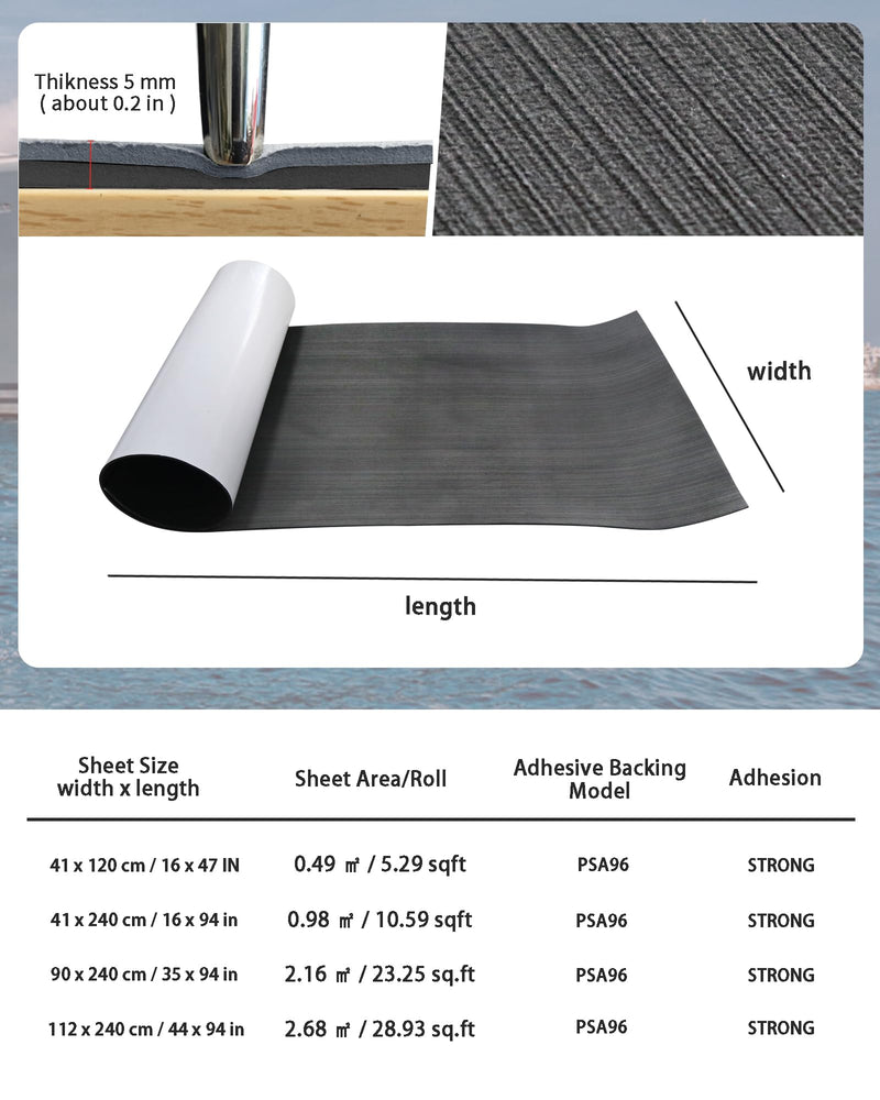KXKZREN Boat Flooring EVA Foam Decking Sheet Mateials Non-Slip Marine Boat Deck Carpet Self-Adhesive Comfort Floor Mats for Boat Motorboat RV Yacht Kayak Cooler Top 94x16in, area 10.59 sq.ft Dark Gray with Black Backing
