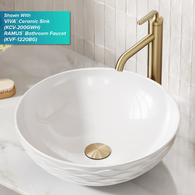 KRAUS Bathroom Sink Pop-Up Drain Assembly in Brushed Gold for Vessel Sinks and Sinks without Overflow, with Extended Thread for Thicker Countertops, PU-L10BG 10 3/4 Inch
