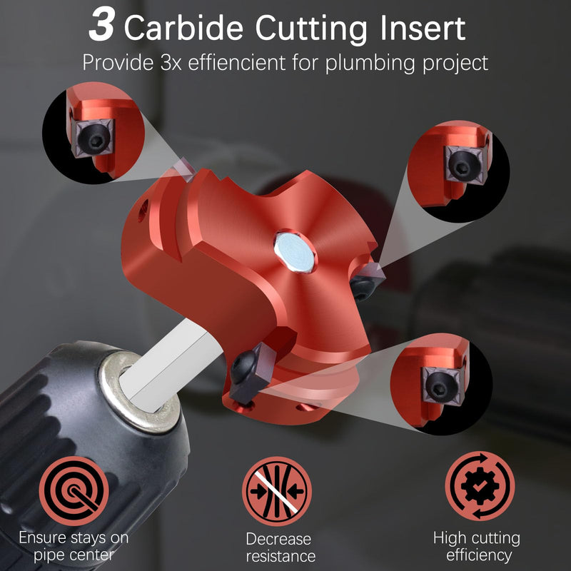 3 Inch PVC Pipe Reamer with Triple Blade,PVC Fitting Saver Socket Saver Plumbing Tool, 3" Plastic Pipe Fitting Reamer for Schedule 40 CPVC ABS Fitting Hub, Fit Standard 1/2" Drills 3 Inch