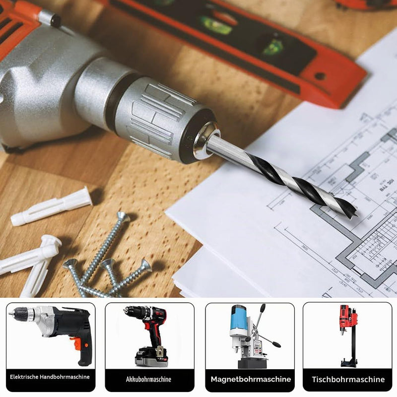 Meccion Wood Drill Bit 3 mm 10 Pieces Wood Snake Drill Brad Point Wood Twist Drill Professional Woodworking Drill 3mm x 10 PCS