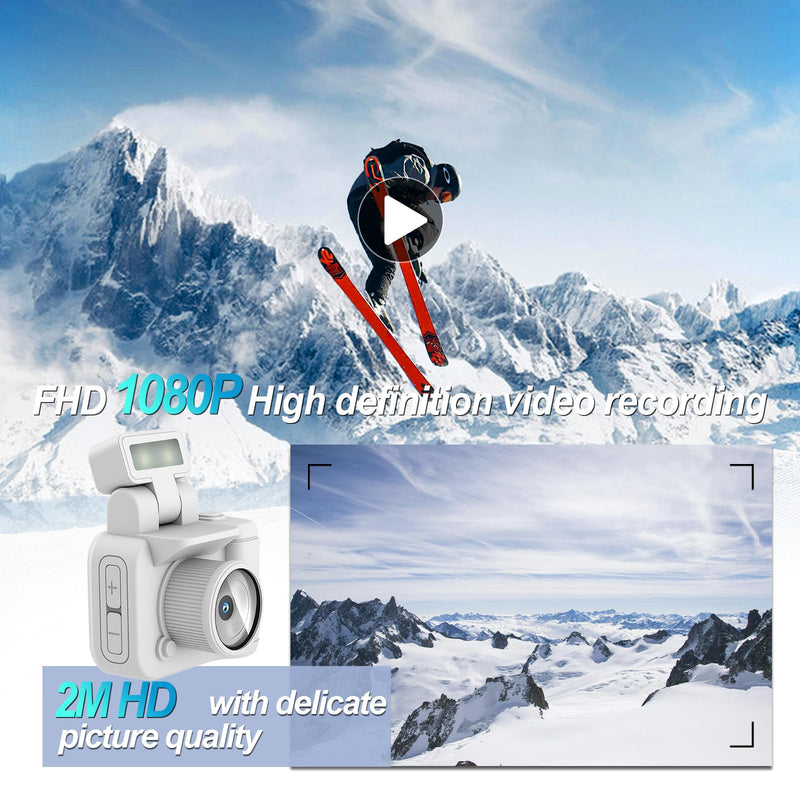 Mini Camera Keychain Mini Retro Camera Cameras Keychain Built-in 32GB Memory Card Best Choice for Travel Vlog Photography Gifts for Girl White
