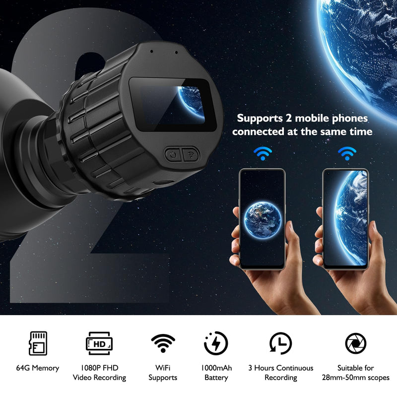 64GB WiFi Telescope Camera Eyepiece: 1.5" Screen & 1080P FHD Recording, Planetary Camera for 28mm-50mm Scopes, Perfect for Astrophotography, Bird Watching 64GB