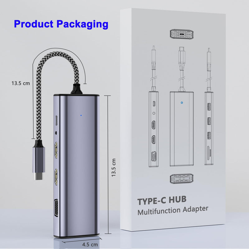 USB C Docking Station Dual Monitor, USB C to Dual HDMI Adapter, 10 in 1 Docking Station 3 Monitors with HDMI/VGA/PD/USB/SD/TF/3.5mm Audio, Compatible with Dell, HP, Lenovo