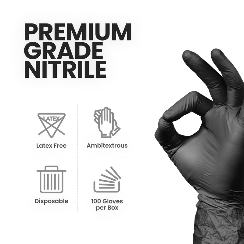 HandCare 6 Mil Black Nitrile Disposable Gloves, Powder-Free & Latex-Free for Cleaning, Food Prep & Tattoo Small (Pack of 100)
