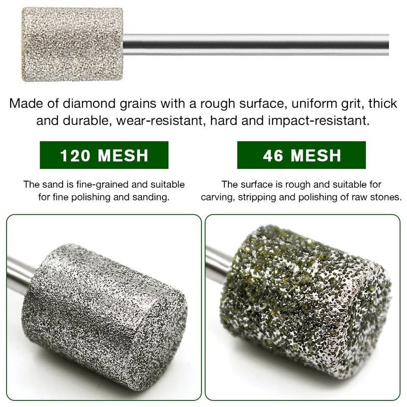 Diamond Cutter Set, 24 Pieces Diamond Burrs with 1/8 Inch Shank Grinding Attachments, Diamond Grinding Points Grit 60 Grit 150, for Stone Glass Ceramic Carving, Polishing, Grinding, Engraving