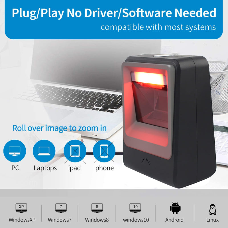 Symcode Desktop QR Omnidirectional Barcode Scanner, Hands-Free Automatic 2D 1D Bar Code Reader Scanner, for Supermarket Library Retail Store