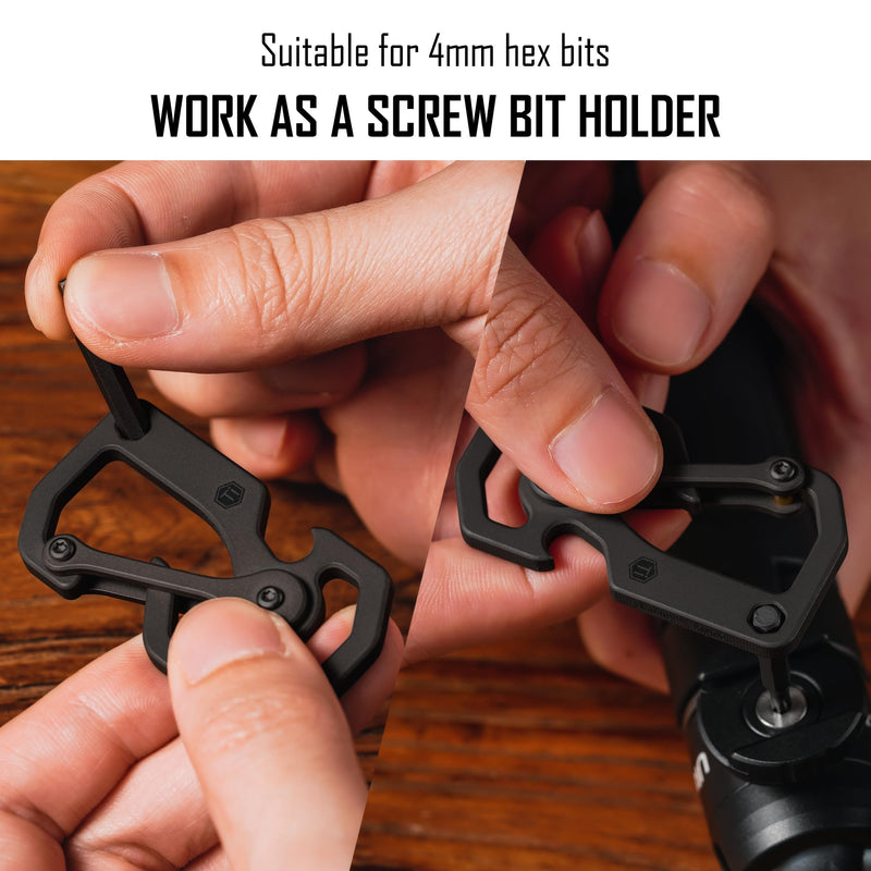 KeyUnity Titanium Carabiner Keychain Tool, 3 Functions in 1 Multitool for Everyday Carry (KU06BK) Ku06bk
